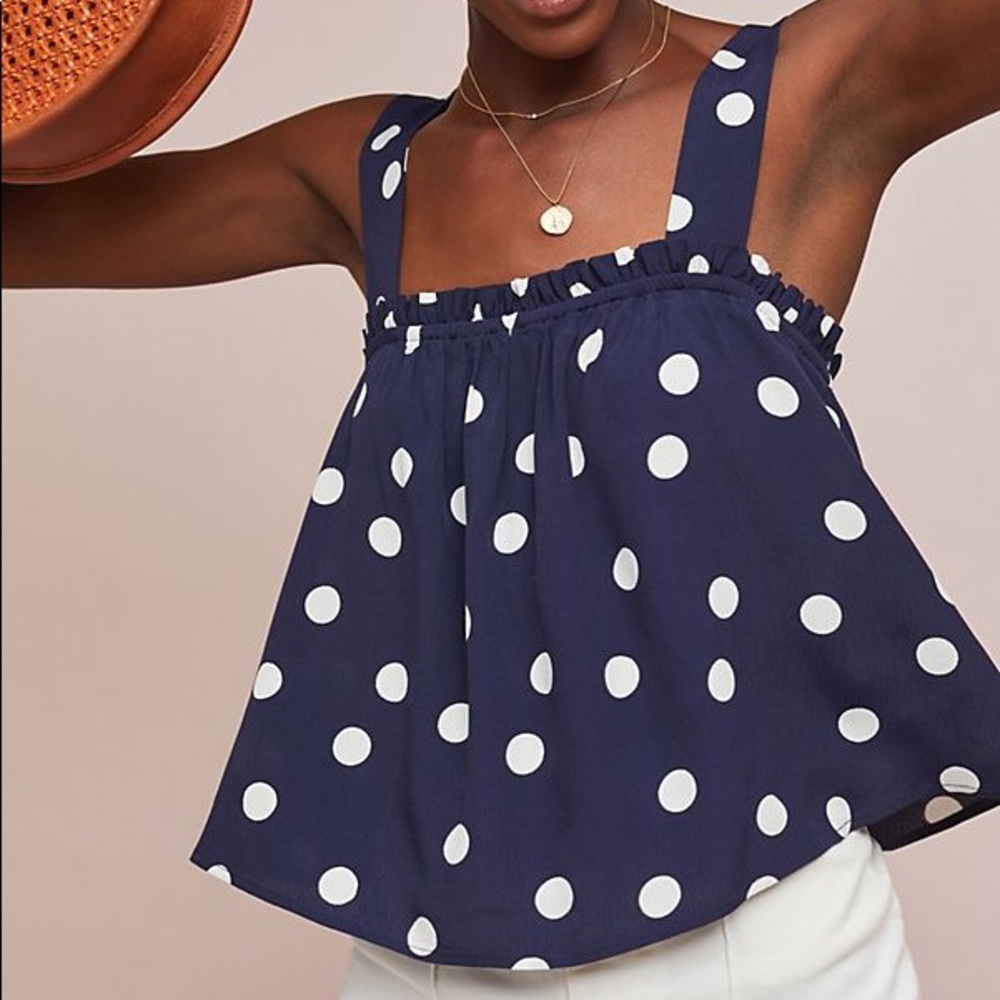 NWT Maeve Blue Polka Dot Swing Top Anthropologie